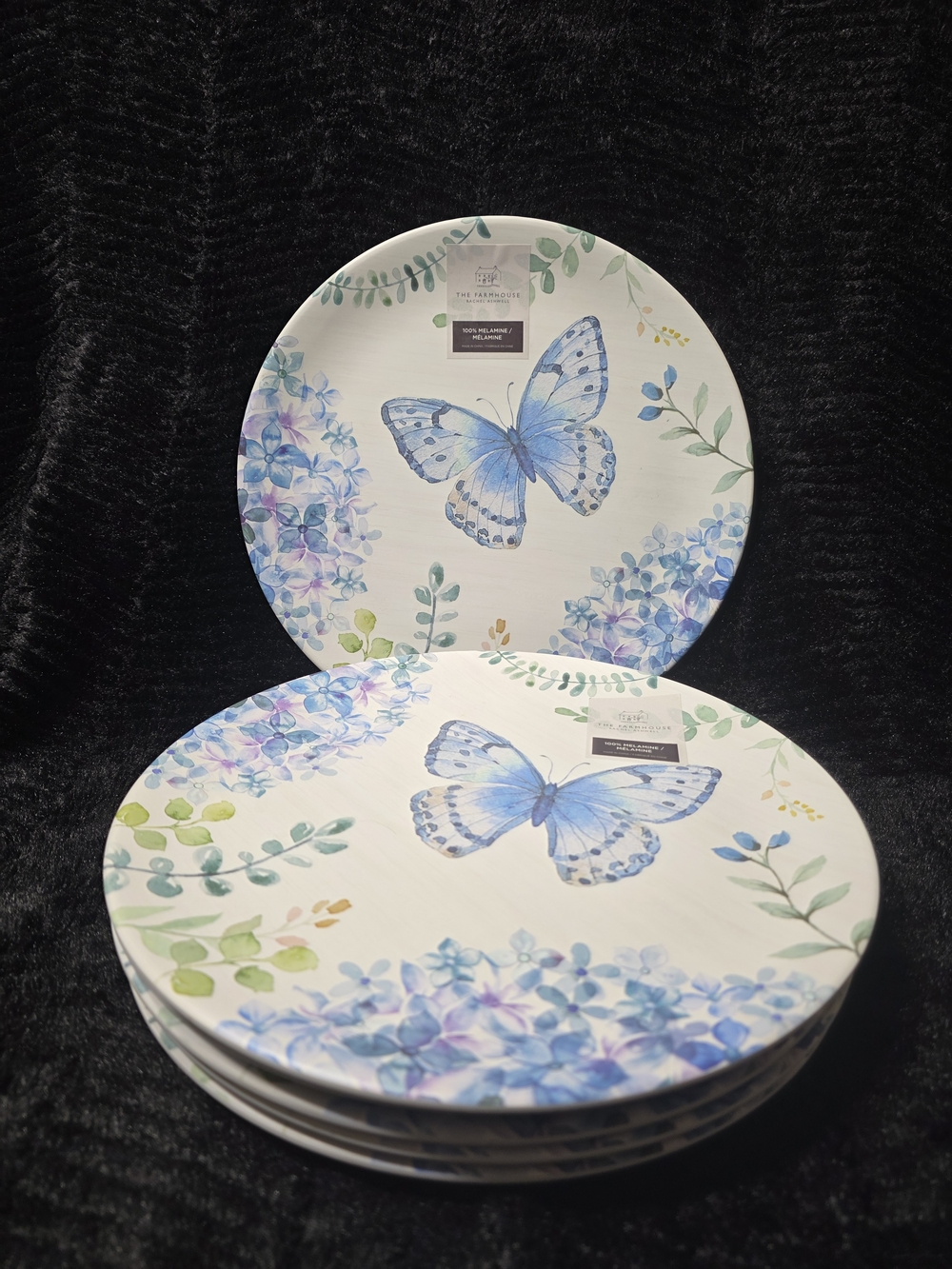 Blue Butterfly Floral Dinner Plate - Set of 4